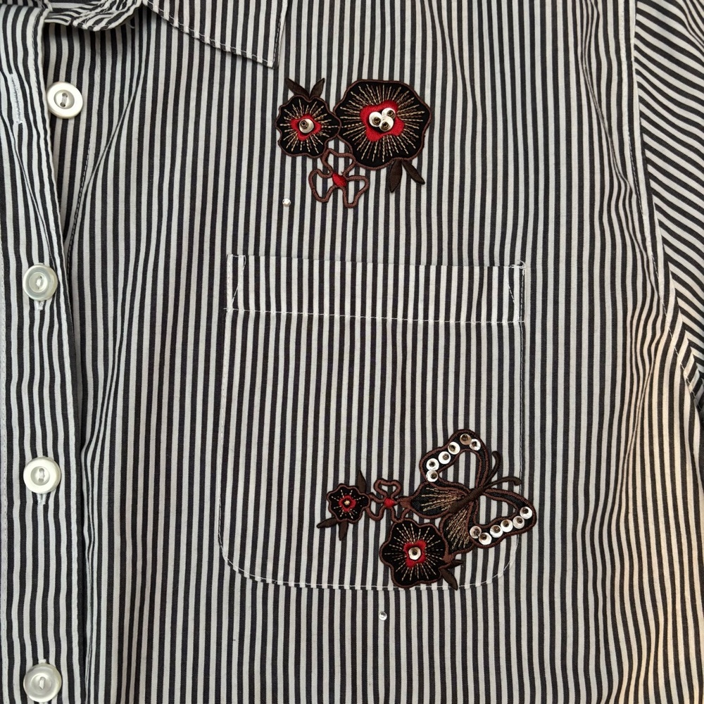 Draper’s & Damon’s Embellished Butterfly Stripe Shirt Blue White | Size 3X - Picture 8 of 9